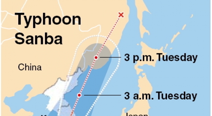 Typhoon Sanba plows north toward Korea