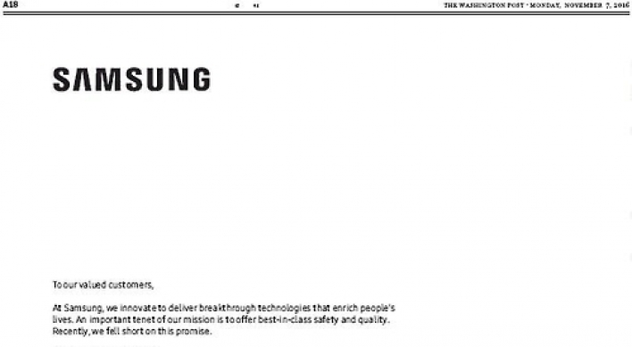 Samsung runs apology ad over Galaxy Note 7 recall