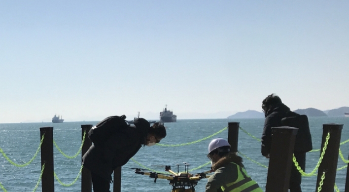 Drone delivery service kicks off to deliver items to ships near Busan Port