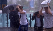 <포토뉴스> 변덕스런 날씨…임시 우산은 쇼핑백?