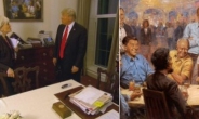 ‘트럼프, 링컨과 마주앉아 다이어트 코크?’…TV인터뷰에 나온 그림 화제