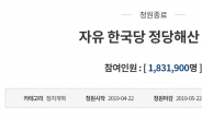 한국당 해산 국민청원, 183만1900명 ‘역대 최다 참석’ 마감