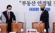 [헤럴드pic] 회의실로 들어오는 국민의힘 김종인 비상대책위원장-주호영 원내대표