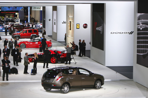 Fiat SpA Chrysler, Dodge, and Jeep vehicles sit on display during the North American International Auto Show in Detroit on Jan. 10. (Bloomberg)