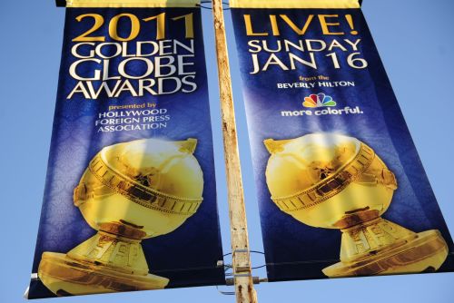 A sign announcing the upcoming Golden Globe Awards hangs along a street in Los Angeles on Jan. 12. (AFP-Yonhap News)