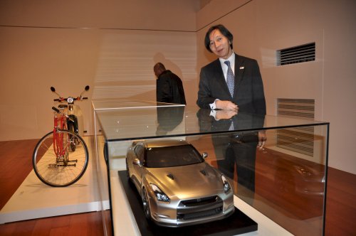 Japan Ambassador Masatoshi Muto with to a replica of the Nissan GT-R. (Yoav Cerralbo/The Korea Herald)
