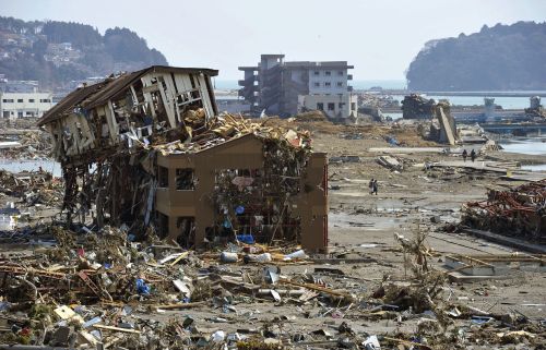 An urban area devastated by tsunami is seen in Minami Sanriku, Miyagi, northern Japan Sunday, March 13, 2011 after Friday's catastrophic earthquake and tsunami. (AP-Yonhap)