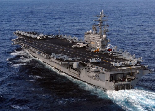 This image provided by the U.S. Navy shows the Nimitz-class aircraft carrier, USS Ronald Reagan underway in the Pacific Ocean Saturday March 12, 2011 enroute to Japan to render humanitarian assistance and disaster relief. (AP-Yonhap News)