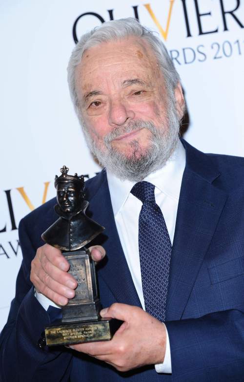 Stephen Sondheim, American composer and lyricist for stage and film, wins the Society of London Theatre Special Award at the 2011 Laurence Olivier Awards at the Theatre Royal in London on Sunday. (AP-Yonhap News)