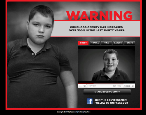 A page from the website www.stopchildhoodobesity.com. The advertisement, part of a “Stop Child Obesity” campaign in Georgia, won some enthusiastic praise for their attention-grabbing tactics, but has also outraged parents, activists and academics. (AP-Yonhap News)