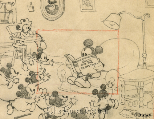 “Mickey and the Beanstalk” at the exhibition “Dreams Come True: The Art of Disney’s Classic Fairy Tales” which runs through Sept. 25 at Seoul Arts Center’s Hangaram Design Museum. (Walt Disney Animation Research Library)