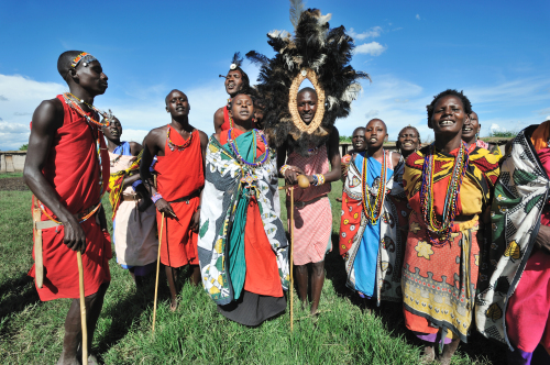 Maasai people welcome guests.