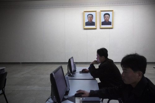 People work on library computers at the Grand People's Study House in Pyongyang, North Korea. North Korea is undergoing a digital revolution of sorts, even as it holds some of the strictest cyberspace policies in the world. (AP-Yonhap News)