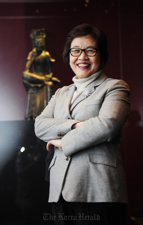 Kim Young-na, director of National Museum of Korea, poses for a photo at the museum in Seoul on Wednesday. (Park Hae-mook/The Korea Herald)