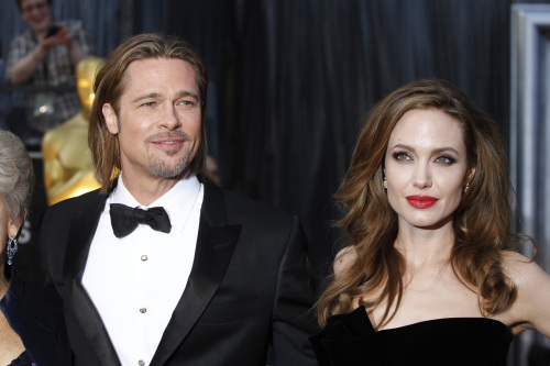 Brad Pitt and Angelina Jolie arrives at the 84th Annual Academy Awards show at the Hollywood and Highland Center in Los Angeles, California, on Feb. 26,2012. (MCT)