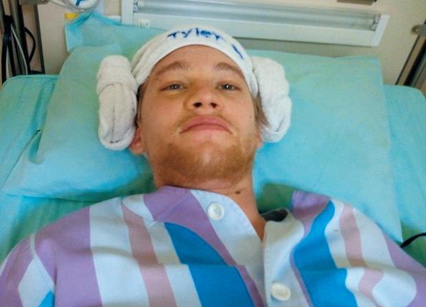 Tyler Schroeder rests in a Seoul hospital before flying back to the U.S. to receive specialist cancer treatment