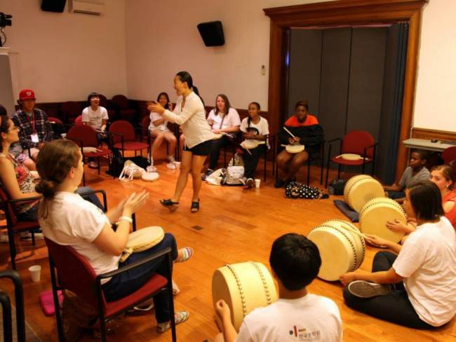 Participants in a traditional Korean music workshop at Hallyu Camp 2012 in Washington, D.C. (Korean Culture Center DC)