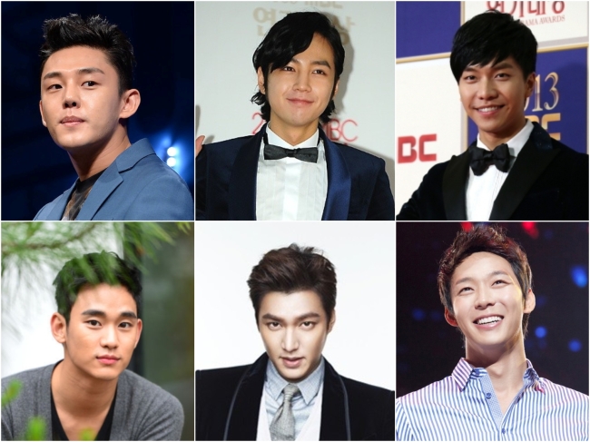 (From top left to bottom right) Yoo Ah-in, Jang Geun-suk, Lee Seung-gi, Kim Soo-hyun, Lee Min-ho and Park Yoo-chun