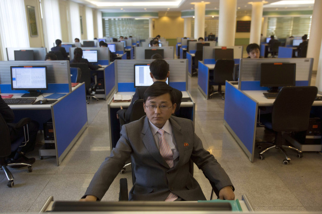 North Korean students work in a computer lab at Kim Il-sung University in Pyongyang. (AP-Yonhap)