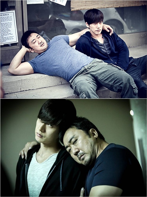 Actors Ma Dong-suk(top left) and Park Hae-jin (top right) take a break between the scenes for OCN's new television series 