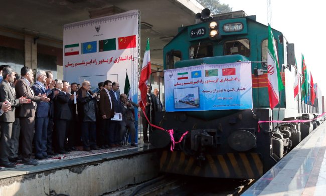 The first Chinese cargo train, to be used following Iran-China joint efforts to revive the Silk Road, arrives in Tehran, Iran, Monday. (EPA)
