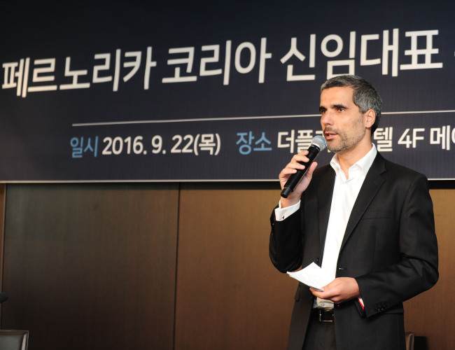 Jean Touboul, CEO of Pernod Ricard, speaks at a press conference in Seoul on Sept. 22. Pernod Ricard Korea