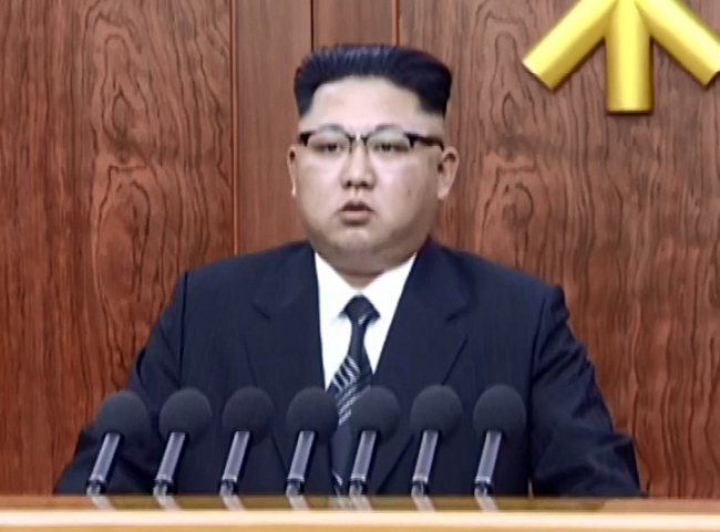 North Korean leader Kim Jong-un delivers a New Year message on Sunday. (Yonhap)