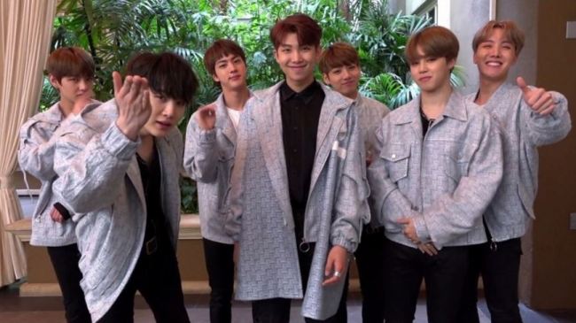 BTS delivers an award acceptance speech in a YouTube video posted Sunday after winning the ninth Shorty Awards. (Screen capture from BangtanTV)