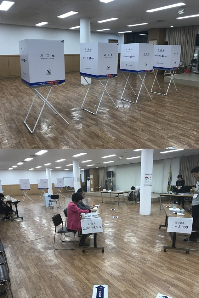 Polling booths in Jamsil district, Seoul (Bak Se-hwan/The Korea Herald)