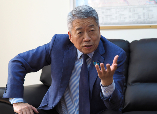 Roman Kim, deputy of the Mazhilis Lower House of the Kazakhstani Parliament and president of the Korean Association of Kazakhstan (Joel Lee/The Korea Herald)