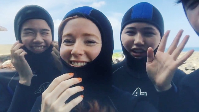 Clark, center, alongside other YouTubers on a sponsored trip to Jeju Island by UNESCO. (Cari Clark/YouTube)