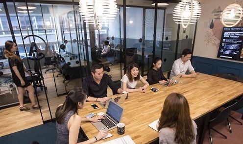 This file photo, taken on Aug. 2, 2016, shows the first Korean office of WeWork, a global coworking space provider, in southern Seoul. (Yonhap)