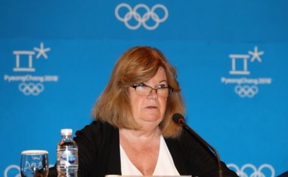 Gunilla Lindberg, head of the International Olympic Committee`s Coordination Commission on PyeongChang 2018, speaks at a press conference at Alpensia Convention Centre in PyeongChang, Gangwon Province, on Aug. 31, 2017. (Yonhap)