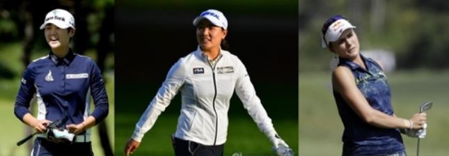 From left: Park Sung-hyun of South Korea, Ryu So-yeon of South Korea and Lexi Thompson of the United States will compete at the LPGA KEB Hana Bank Championship in Incheon starting Oct. 12, 2017. (Yonhap)