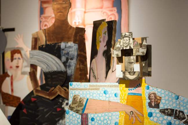 This file photo taken on Sept. 25, 2017 shows a detail of artwork by Lubaina Himid entitled “A Fashionable Marriage,” which features images of former British Prime Minister Margaret Thatcher, and forms part of her submission for the Turner Prize 2017 in the Ferens Art Gallery, Kingston upon Hull, northern England. (AFP-Yonhap)