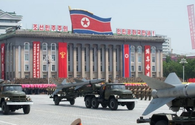 North Korean missiles are displayed during a military parade past Kim Il-Sung square in Pyongyang (AFP)
