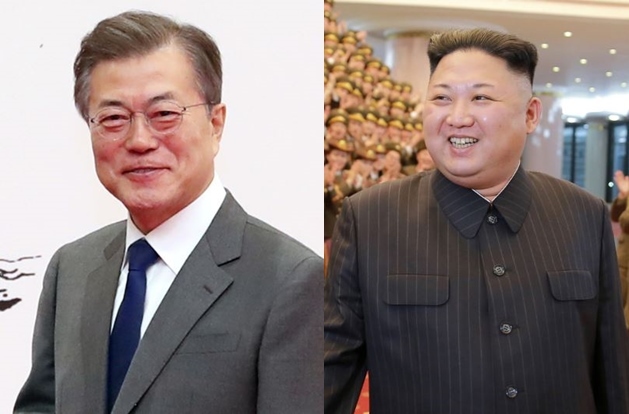 South Korean President Moon Jae-in (left) and North Korean leader Kim Jong-un (Yonhap)