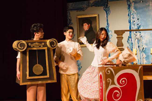 The cast rehearses for KIS’ production of “Beauty and the Beast” (JD Choi)