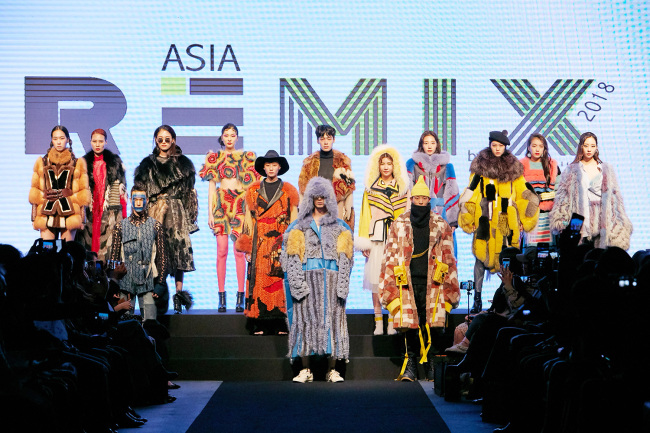 Models wear fur creations by rookie designers at Asia Remix fashion show held at Grand Hyatt Seoul on Tuesday. (IFF)