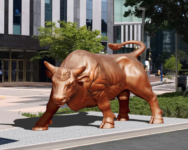 A bull statue in front of the Busan International Finance Center (KRX)