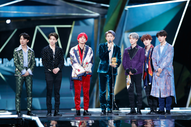 BTS after winning `Album of the Year` at 2018 MAMA in Hong Kong (CJ ENM)