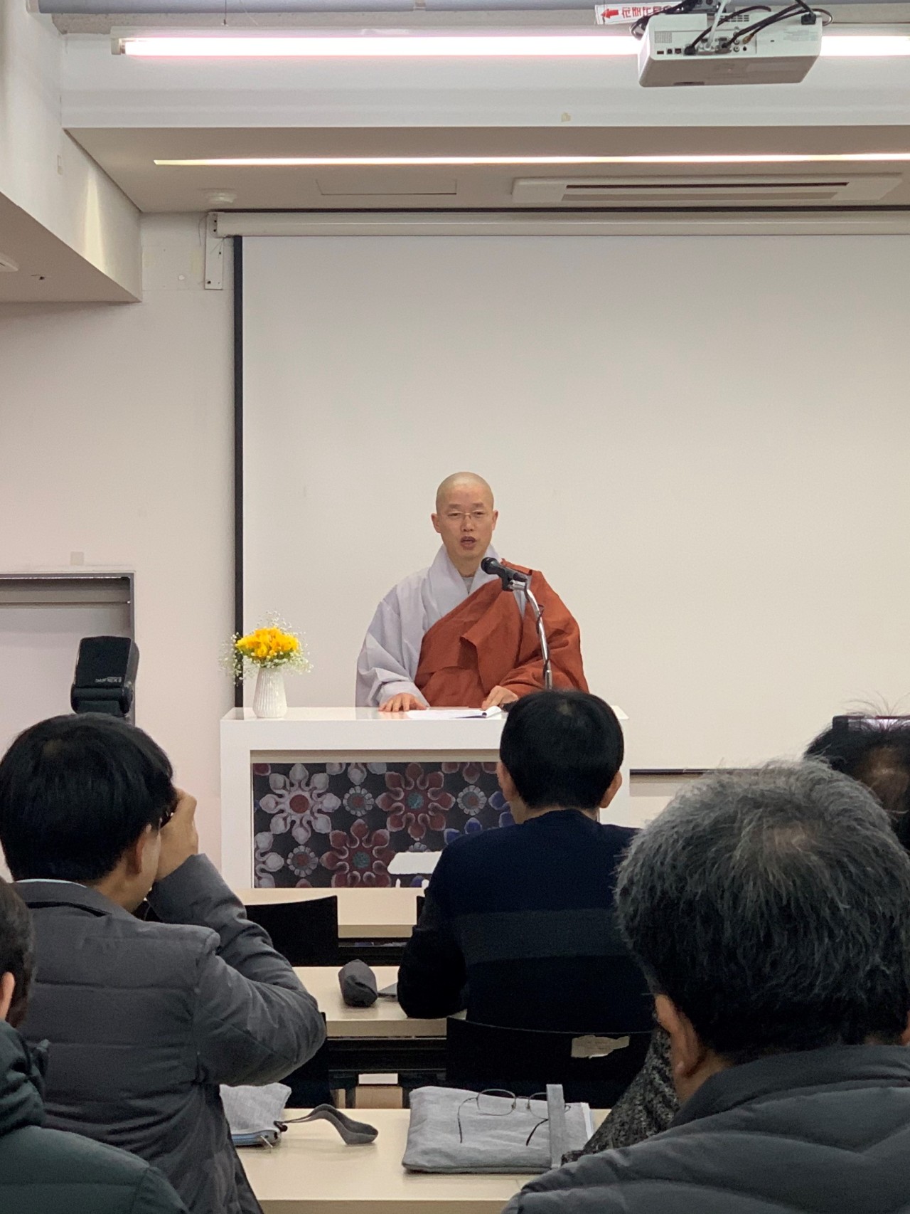 Ven. Wonkyung, head monk of Cultural Corps of Korean Buddhism speaks at a press conference in Seoul on Wednesday. (Cultural Corps of Korean Buddhism)