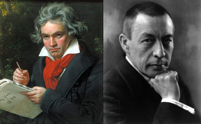 Beethoven (left) and Rachmaninoff