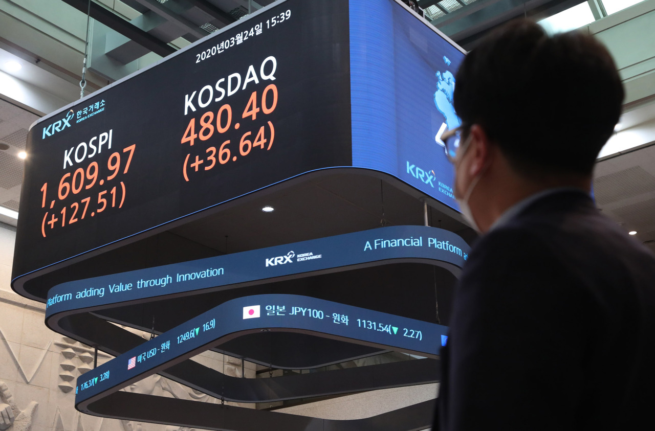 A sign at the Korea Exchange shows the Tuesday's closing prices of two major stock indexes. (KRX)