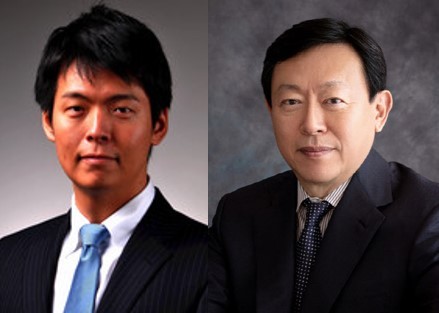 Satoshi Shigemitsu (left) in a photo captured from LinkedIn, and Lotte Group Chairman Shin Dong-bin