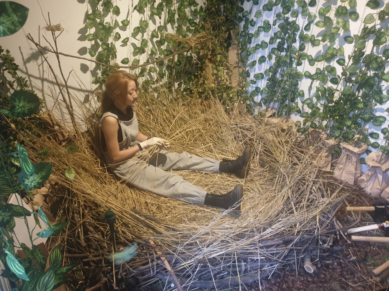 A character named Wiisanso becomes a bird and builds her own nest for 10 days from April 17 to 26. (Park Yuna/The Korea Herald)