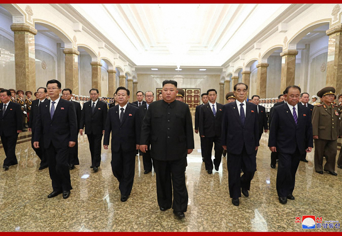 North Korean leader Kim Jong-un visits the Kumsusan Palace of the Sun to pay tribute to Kim Il-Sung to mark the death of the founder of the state on July 8, 2020. (KCNA-Yonhap)