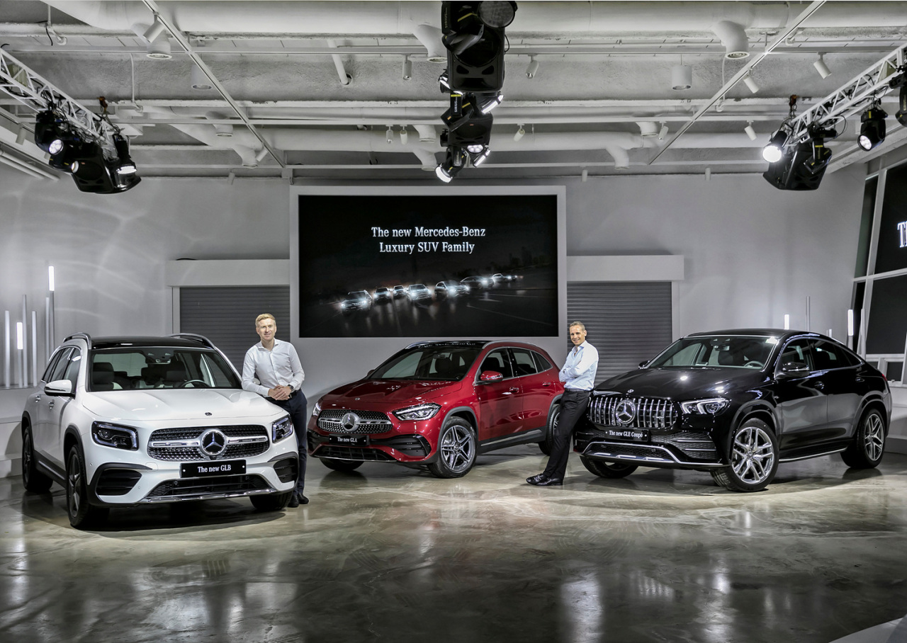 Mercedes-Benz Korea unveils three new sport utility vehicles, the new Mercedes-Benz GLB (left), the new Mercedes-Benz GLA and the new Mercedes-Benz GLE Coupe, in an online unveiling event Thursday. (Mercedes-Benz Korea)