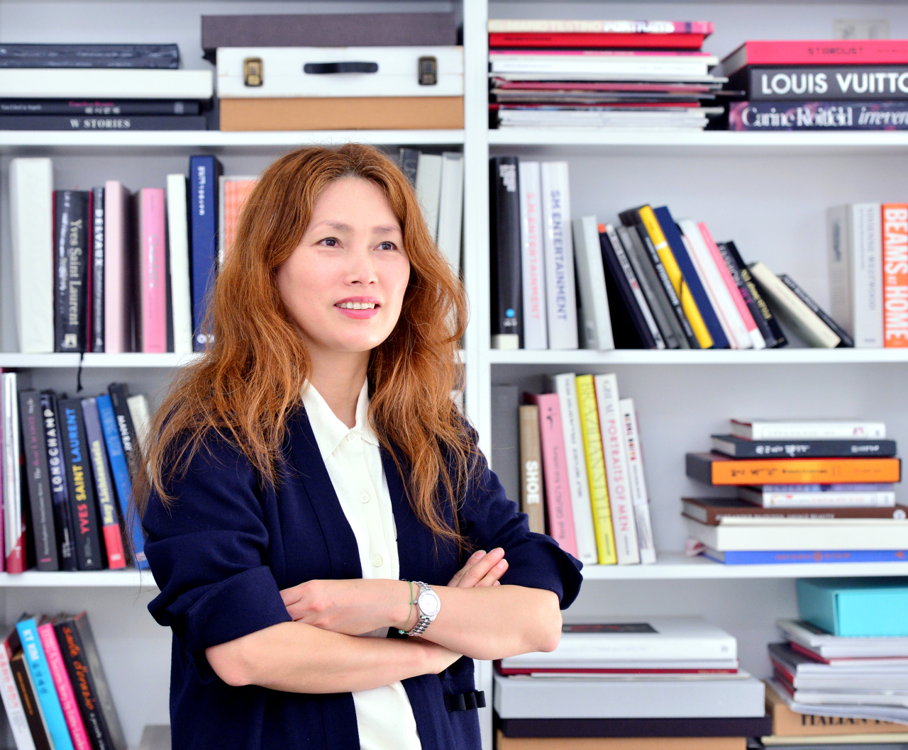 Jeon Mi-kyung, director of Seoul Fashion Week, poses on Oct. 8 at her office in Gangnam-gu, southern Seoul. (Park Hyun-koo/The Korea Herald)