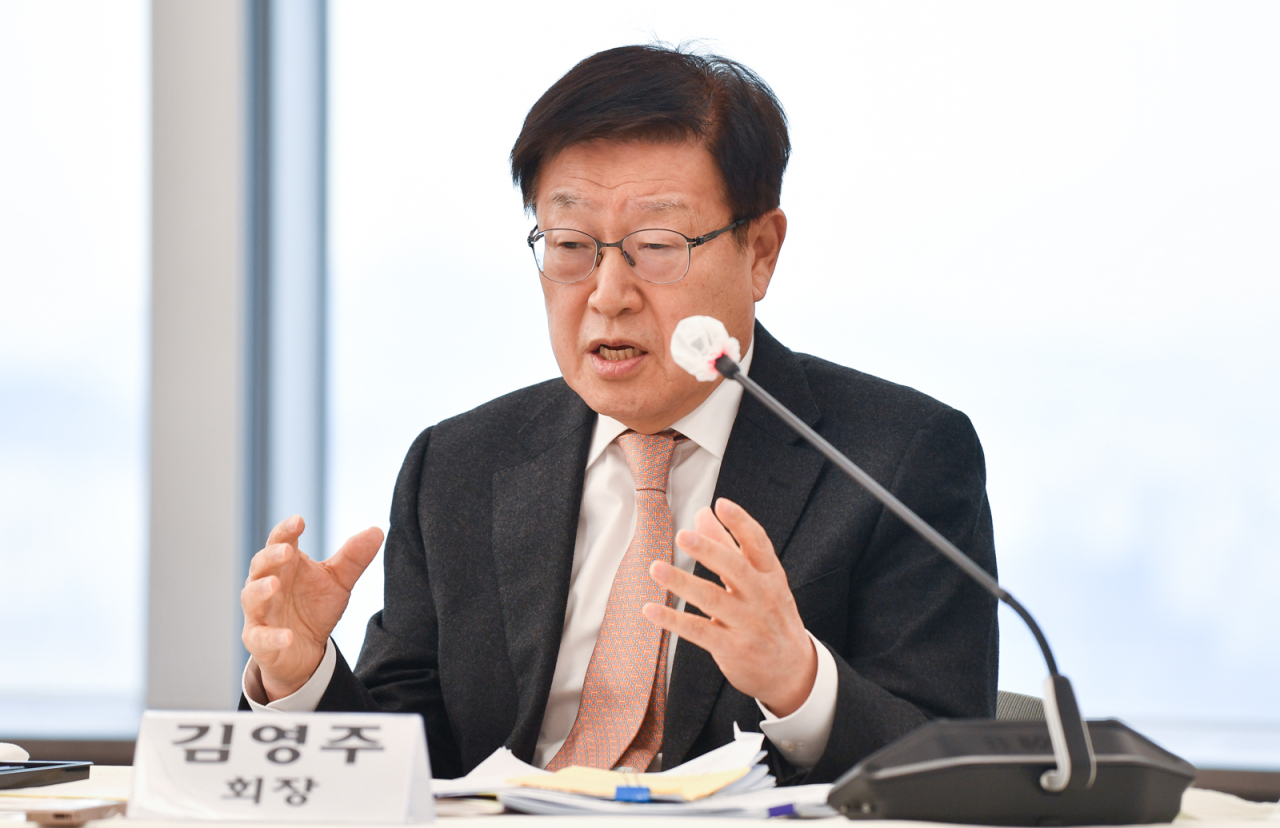 KITA Chairman Kim Young-ju speaks at a press conference in Seoul on Wednesday. (Korea International Trade Association)